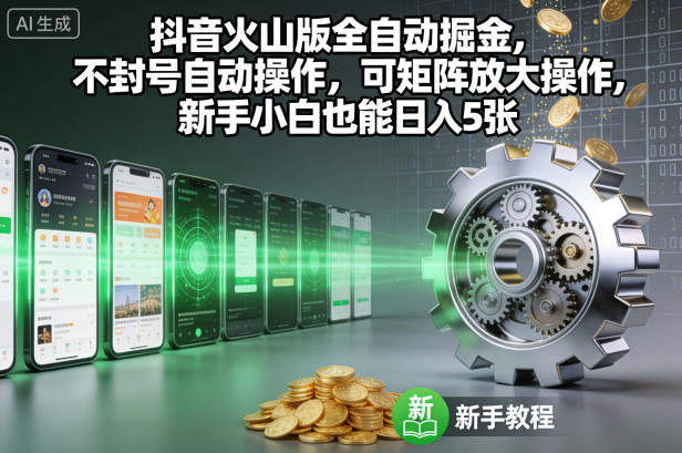 抖音火山版全自动掘金,不封号自动操作,可矩阵放大操作,新手小白也能日入5张【揭秘】-易网赚