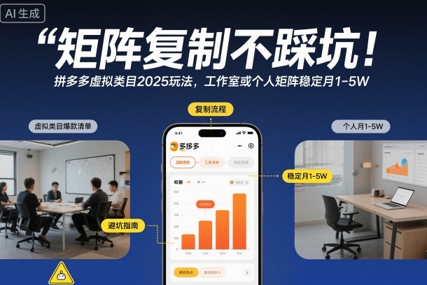 矩阵复制不踩坑！拼多多虚拟类目2025玩法，工作室或者个人矩阵稳定月1-5W【揭秘】-易网赚