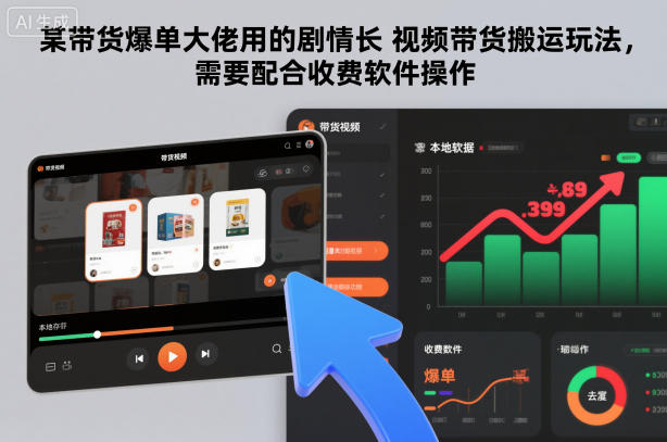 某带货爆单大佬用的剧情长视频带货搬运玩法，需要配合收费软件操作-易网赚