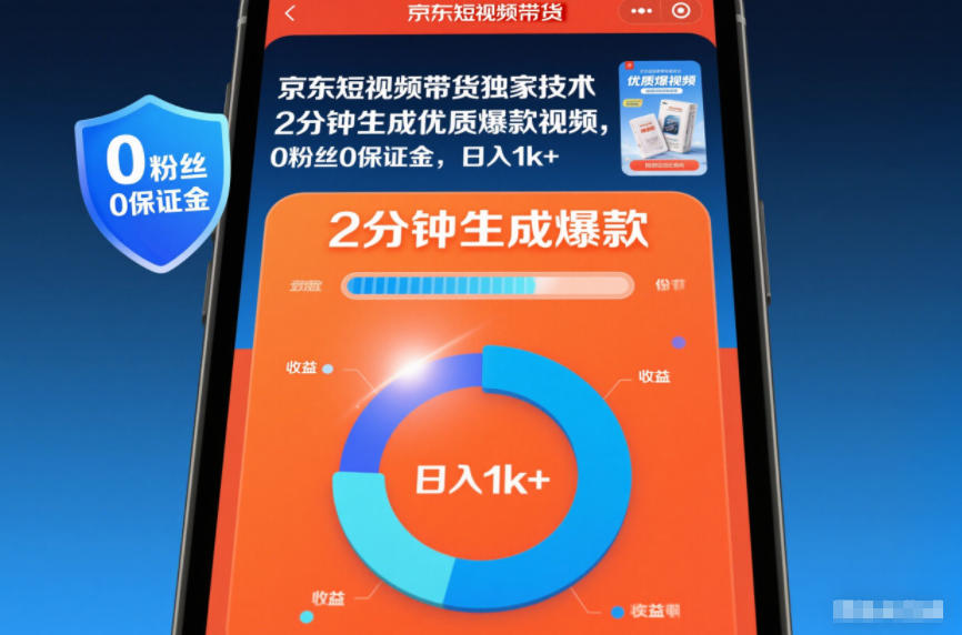 京东短视频带货独家技术，2分钟生成一条优质爆款视频，0粉丝0保证金，日入1k+【揭秘】-易网赚