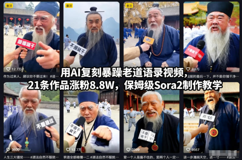 用AI复刻暴躁老道语录视频，21条作品涨粉8.8W，保姆级Sora2制作教学-易网赚