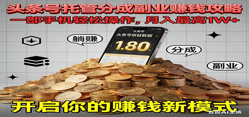 全程托管今日头条，一部手机就可以开干，最高躺赚1W+-易网赚