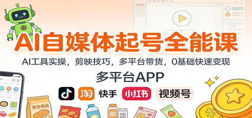 AI自媒体起号全能课：AI工具实操，剪映技巧，多平台带货，0基础快速变现-易网赚