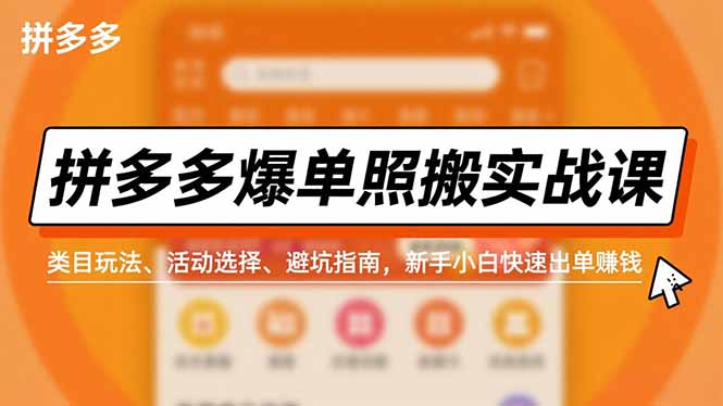 拼多多爆单照搬实战课，类目玩法、活动选择、避坑指南，新手小白快速出单赚钱-易网赚