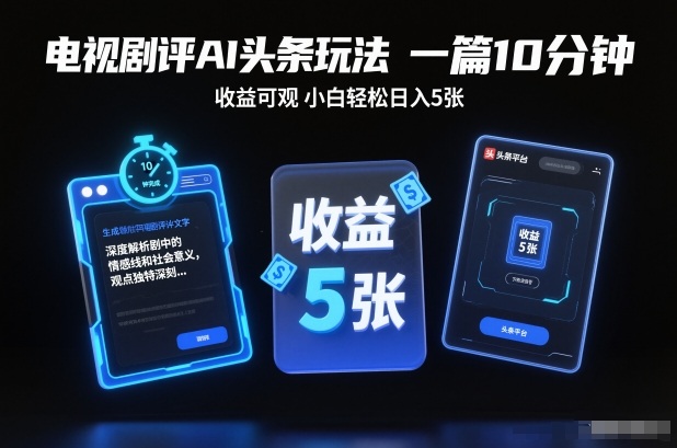 电视剧评AI头条玩法，一篇10分钟，收益可观，小白轻松日入5张+【独家】-易网赚