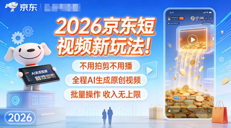 2026京东短视频新玩法！不用拍剪不用播，全程AI生成原创视频，批量操作收入无上限-易网赚
