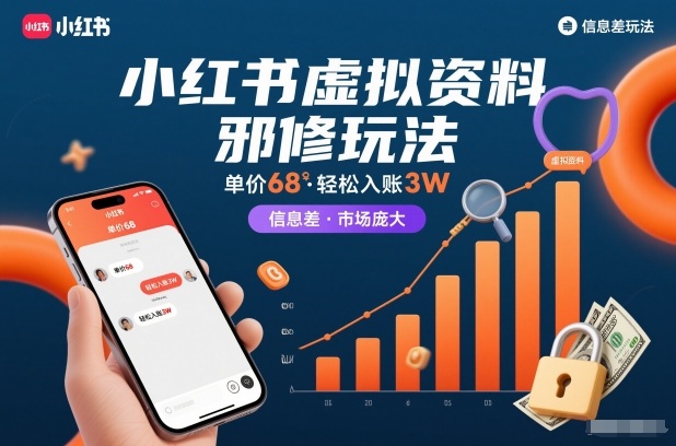 小红书虚拟资料邪修玩法，单价68，轻松入账3W，信息差玩法，市场庞大-易网赚