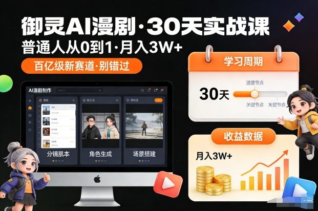 御灵AI漫剧30天实战课，普通人从0到1，月入3W+，别错过这个百亿级新赛(更新中)-易网赚