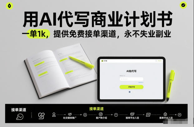 用AI代写商业计划书，一单1k，提供免费接单渠道，永不失业副业-易网赚