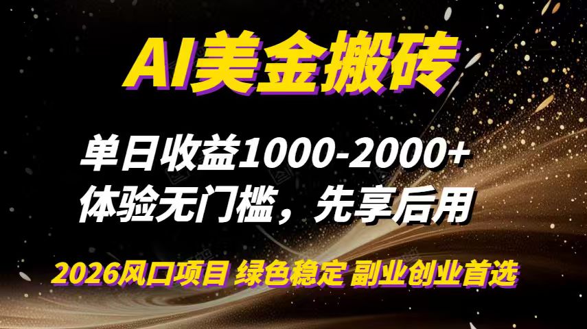 AI美金搬砖，单日收益1000-2000+，2025风口项目，可以副业，可以全职，可以工作室放大-易网赚