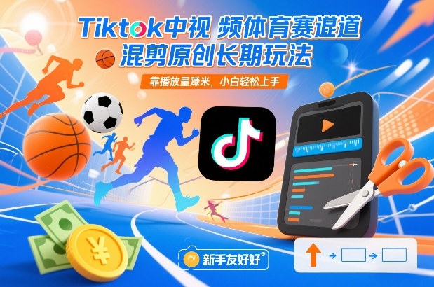 Tiktok中视频体育赛道混剪原创长期玩法，靠播放量賺米，小白轻松上手-易网赚