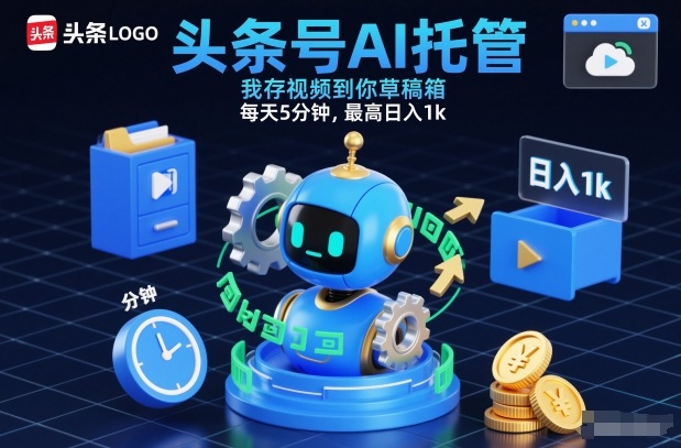 头条号AI托管，我存视频到你草稿箱，每天5分钟，最高日入1k【揭秘】-易网赚