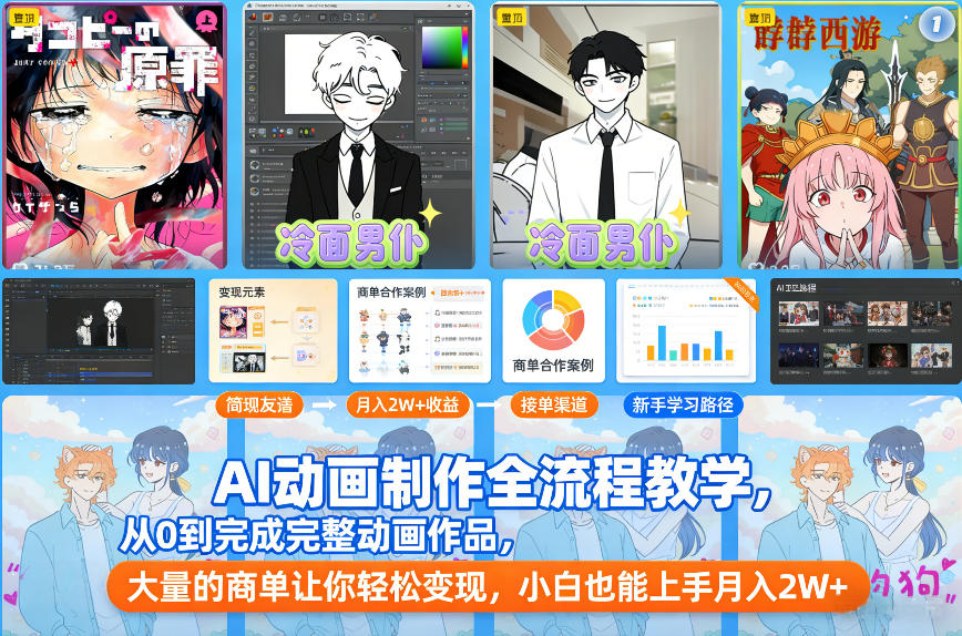 AI动画制作全流程教学，从0到完成完整动画作品，大量的商单让你轻松变现，小白也能上手月入2W+-易网赚