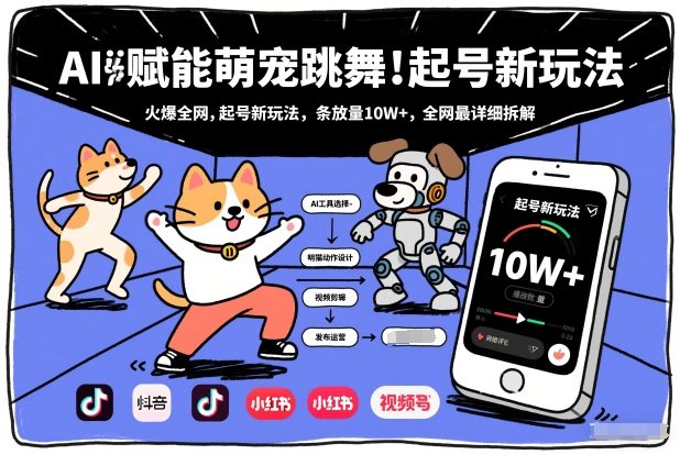 AI赋能萌宠跳舞，火爆全网，起号新玩法，条条播放量10W+，全网最详细拆解-易网赚
