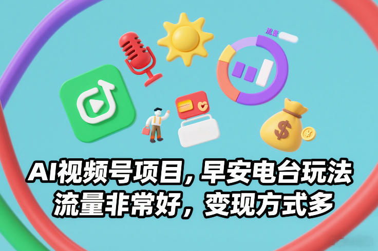 AI视频号项目，早安电台玩法，流量非常好，变现方式多-易网赚