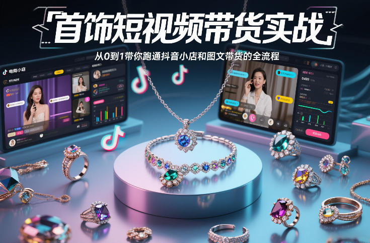 首饰短视频带货实战，从0到1带你跑通抖音小店和图文带货的全流程-易网赚