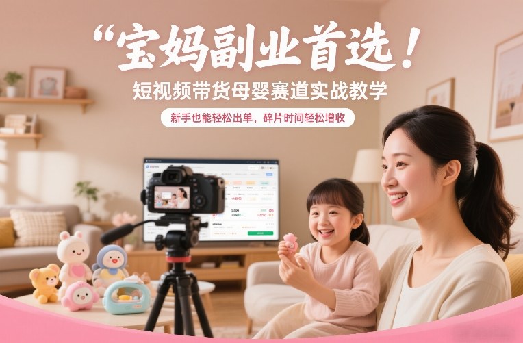 宝妈副业首选！短视频带货母婴赛道实战教学，新手也能轻松出单，碎片时间轻松增收-易网赚