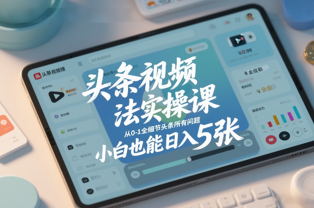 头条视频玩法实操课，从0-1全细节头条所有问题，小白也能日入5张-易网赚