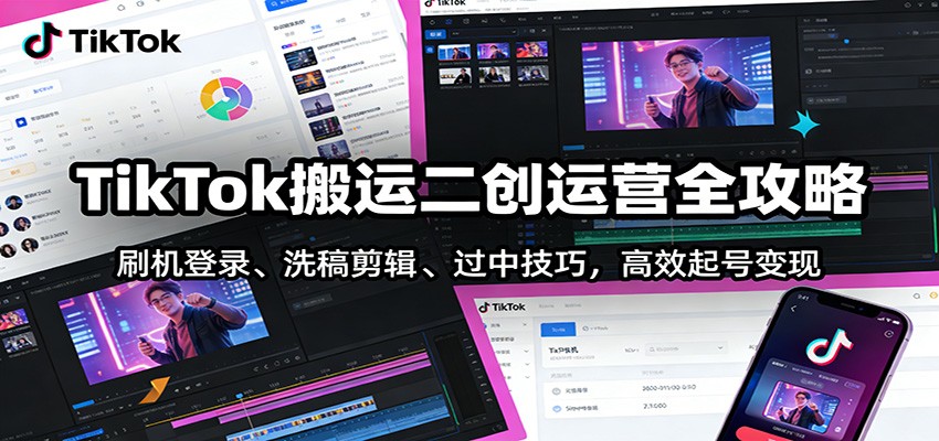 TikTok搬运二创运营全攻略：刷机登录、洗稿剪辑 、过中技巧，高效起号变现-易网赚